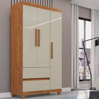 Guarda Roupa 3 Portas 2 Gavetas Dubai Plus Imop Móveis Cinamomo com Off White