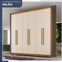 Guarda Roupa Milão 6 Portas 3 Gavetas em MDP Benetil Móveis Cinamomo com Off White