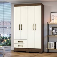 Guarda-Roupa Solteiro 04 Portas 02 Gavetas Fabuloso Briz Castanho com Off White