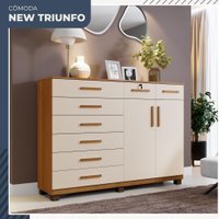 Cômoda New Triunfo 2 Portas 8 Gavetas em MDP com Chave Benetil Móveis Cinamomo com Off White