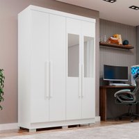 Guarda-Roupa Casal com Pé 4 Portas com Espelho 2 Gavetas Recife Sallêto Móveis Branco