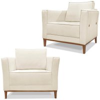 Conjunto 2 Poltronas Decorativas Balli Pes Madeira Linho Natural Ezz