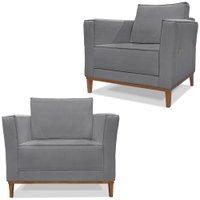 Conjunto 2 Poltronas Decorativas Balli Pes Madeira Linho Cinza Ezz