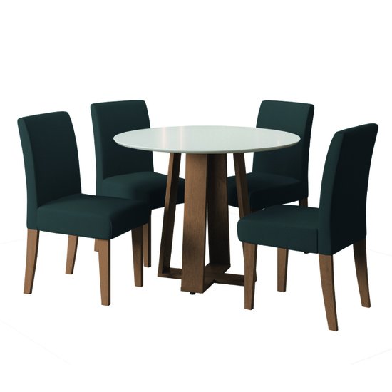 Conjunto de Mesa Sala de Jantar Athenas Redonda 1,03m 4 Cadeiras Trieste Cedro / Off White / Chumbo