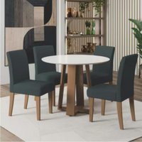 Conjunto de Mesa Sala de Jantar Athenas Redonda 1,03m 4 Cadeiras Trieste Cedro / Off White / Chumbo