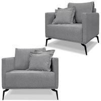 Kit 2 Poltronas Sala De Estar Liv Pes Aço Linho Cinza Ezz