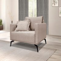 Kit 2 Poltronas Sala De Estar Liv Pes Aço Linho Areia Ezz