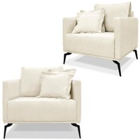 Kit 2 Poltronas Sala De Estar Liv Pes Aço Linho Natural Ezz