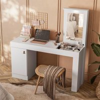 Mesa Escrivaninha e Penteadeira Versa Home 1 Porta com Espelho Branco - Telasul