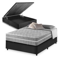 Cama Box Baú Casal Preto e Colchão Molas Ensacadas Zidi Alabama 138x188x66cm