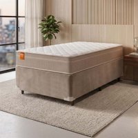 Cama Box Solteiro Colchão Molas Qatar 88x188x60cm Bege/Branco Inducol-Suporta Até 200 Kg Por Pessoa