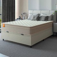 Cama Box Baú Casal Colchão Molas Qatar 138x188x63cm Bege/Branco Inducol - Suporta Até 200 Kg Por Pessoa