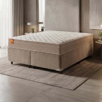 Cama Box Baú Casal Queen Colchão Molas Qatar 158x198x63cm Bege/Branco Inducol - Suporta Até 200 Kg Pessoa