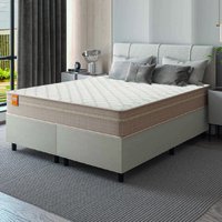 Cama Box Casal Queen Colchão Molas Qatar 158x198x60cm Bege/Branco Inducol - Suporta Até 200 Kg Por Pessoa