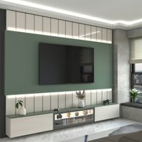 Painel para TV 85 Polegadas Imperator 3 Portas 100% Mdf com Led Off White/Verde - Panorama Móveis