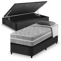 Cama Box Baú Solteiro Preto e Colchão Molas Ensacadas Zidi Alabama 88x188x66cm