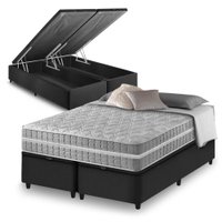 Cama Box Baú King Bipartido Preto e Colchão Molas Ensacadas Alabama 193x203x66cm - Zidi
