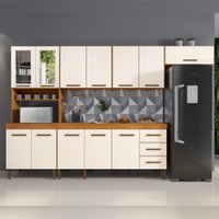 Cozinha Atenas Com Vidro Reflecta 12 Portas 3 Gavetas Naturalle Com Off White
