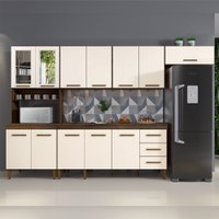 Cozinha Atenas Com Vidro Reflecta 12 Portas 3 Gavetas Ipê com Off White
