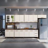 Cozinha Atenas Com Vidro Reflecta 14 Portas 3 Gavetas Ipê com Off White