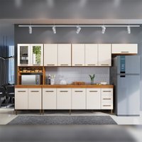 Cozinha Atenas Com Vidro Reflecta 14 Portas 3 Gavetas Naturalle Com Off White