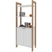 Estante para Livros Multiuso com 2 Portas e 1 Prateleira Amêndoa com Branco AZ1009 Tecnomobili