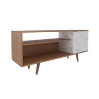 Rack Para TV até 42'' Com 1 Porta Lateral R1486 Amêndoa/Mármore Branco