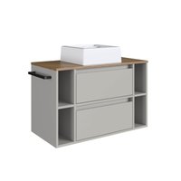 Gabinete de Banheiro Suspenso 80cm  com 4 Nichos 1Toalheiro 1Porta e 1Gaveta BH8010 Mel/Arenas com Cuba