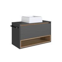 Gabinete de Banheiro Suspenso 80cm  com 1Nicho 1Toalheiro 1Porta BH8060 Mel/Grafite com Cuba