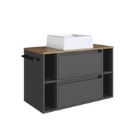 Gabinete de Banheiro Suspenso 80cm  com 4 Nichos 1Toalheiro 1Porta e 1Gaveta BH8010 Mel/Grafite com Cuba