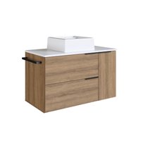 Gabinete de Banheiro Suspenso 80cm  com 1Toalheiro 2Portas e 1Gaveta BH8020 Mel/Branco com Cuba