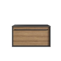Gabinete de Banheiro Suspenso 80cm  com 1Gavetão Puxador Toalheiro BH8040 Mel/Grafite