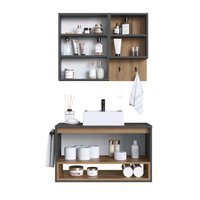 Conjunto para Banheiro Gabinete Suspenso 80cm com Toalheiro Cuba e Espelheira CJ8060.10 Mel/Grafite