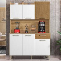 Armário de Cozinha Genova 6 Portas 1 Gaveta Ripado 3D Freijó/Supremo - Kits Paraná