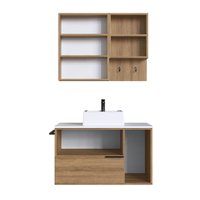 Conjunto para Banheiro Gabinete Suspenso 80cm com Toalheiro Cuba e Espelheira CJ8020.10 Mel/Branco