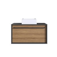 Gabinete de Banheiro Suspenso 80cm  com 1Gavetão Puxador Toalheiro BH8040 Mel/Grafite com Cuba