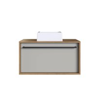 Gabinete de Banheiro Suspenso 80cm  com 1Gavetão Puxador Toalheiro BH8040 Mel/Arenas com Cuba