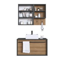 Conjunto para Banheiro Gabinete Suspenso 80cm com Puxador  Toalheiro Cuba e Espelheira CJ8040.10 Mel/Grafite