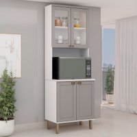 Cristaleira Iluminata 100% Mdf com 2 Portas de Vidro e Espaço para Forno Branco/Fendi - Genialflex