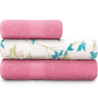 Kit Toalha Com 3 Peças Banho + Mais Rosto 100 Algodão Felpudo Prisma Dohler Emcompre Rosa Florido