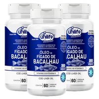 Óleo de Fígado de Bacalhau Vitaminas A e D 60 Caps 350mg Kit com 3