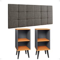 Kit 2 Mesinhas Charme Cinza/Cinamomo Pés Palito Retrô Cabeceira Suspensa Bia Linho 1,40 Estofada Cama Casal - Lojas RPM