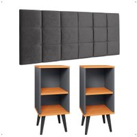 Kit 2 Mesinhas Charme Cinza/Cinamomo Pés Palito Retrô Cabeceira Suspensa Bia Suede 1,40 Estofada Cama Casal - Lojas RPM