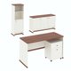 Conjunto Escritório Office 4 Peças Mesa Gaveteiro Armário Buffet Berlin - ViaNossa - Off White e Naturale