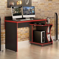 Mesa de Computador Gamer com Nicho Valdemóveis Preto com Vermelho