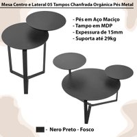Kit Mesa Centro e Lateral Chanfrada Pes Metal Preto Nero Artesano