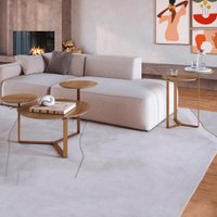 Kit Mesa Centro e Lateral Chanfrada Pes Metal Dourado Hanover Artesano
