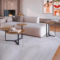 Kit Mesa Centro e Lateral Chanfrada Pes Metal Preto Hanover Artesano