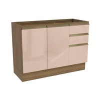 Balcão de Cozinha Modulado Curve N626 2 Portas e 3 Gavetas p/ Pia s/Tampo 120 cm Nogueira/Macadamia - Kappesberg