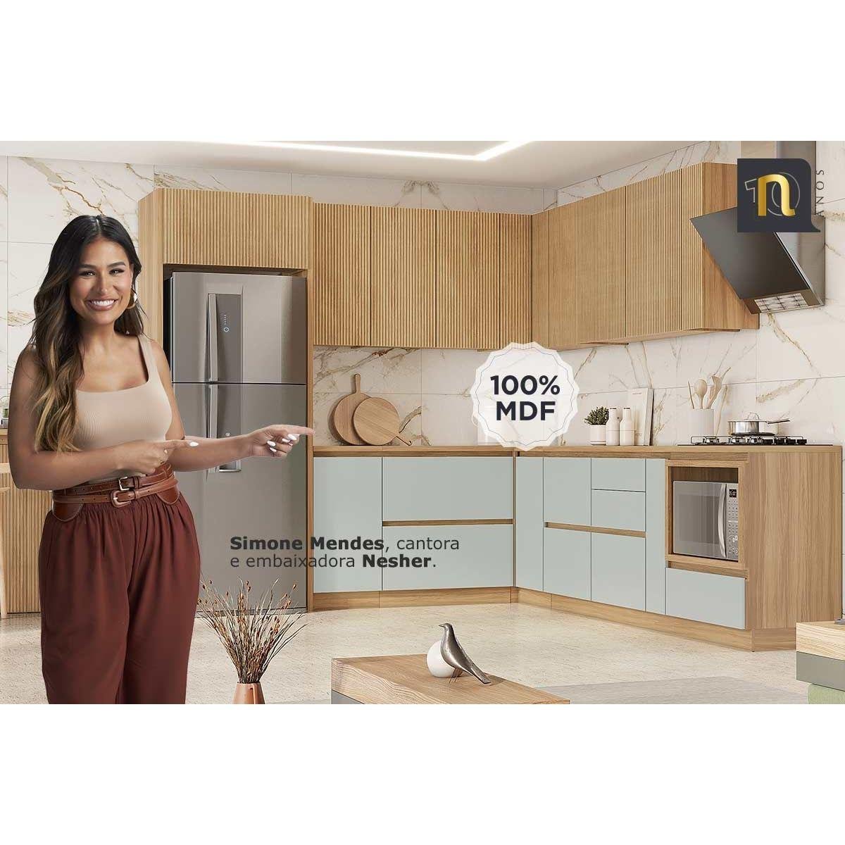 Cozinha Completa Rainha 21 Peças (6 Armários + 6 Balcões + 1 Ilha